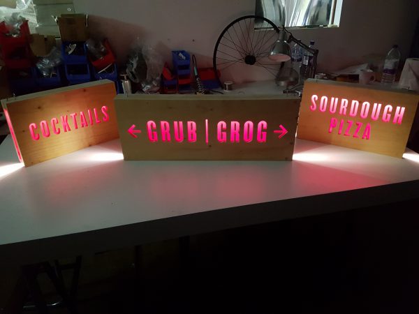 Grub and Grog Sign - Pink LED
