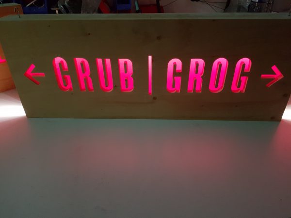 Grub and Grog Sign - Pink LED