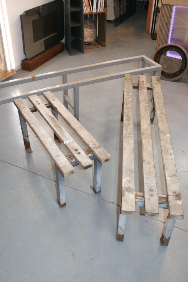 Metal and Oak Bench Set - Industrial