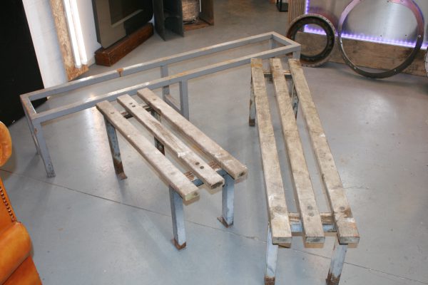 Metal and Oak Bench Set - Industrial